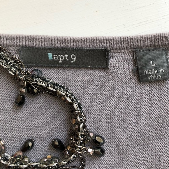 Apt. 9 Vintage Grey Floral Print Pullover Babydoll Sweater Size Large - Picture 5 of 6